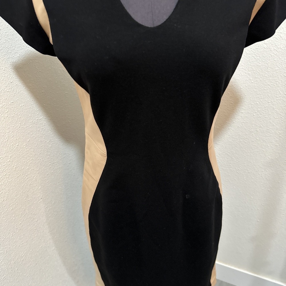 Diane Von Furstenberg Dayton Leather Cocktail Dress Camel & Black Women's Size 8 - Picture 5 of 14